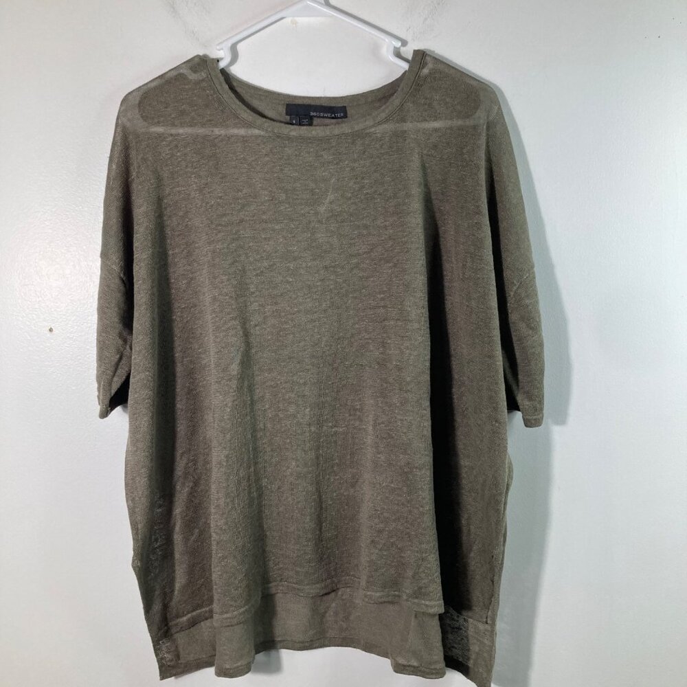 Womens 360 Sweater Linen Short Sleeve Boxy Tee‎ Sweater Green S Oversized